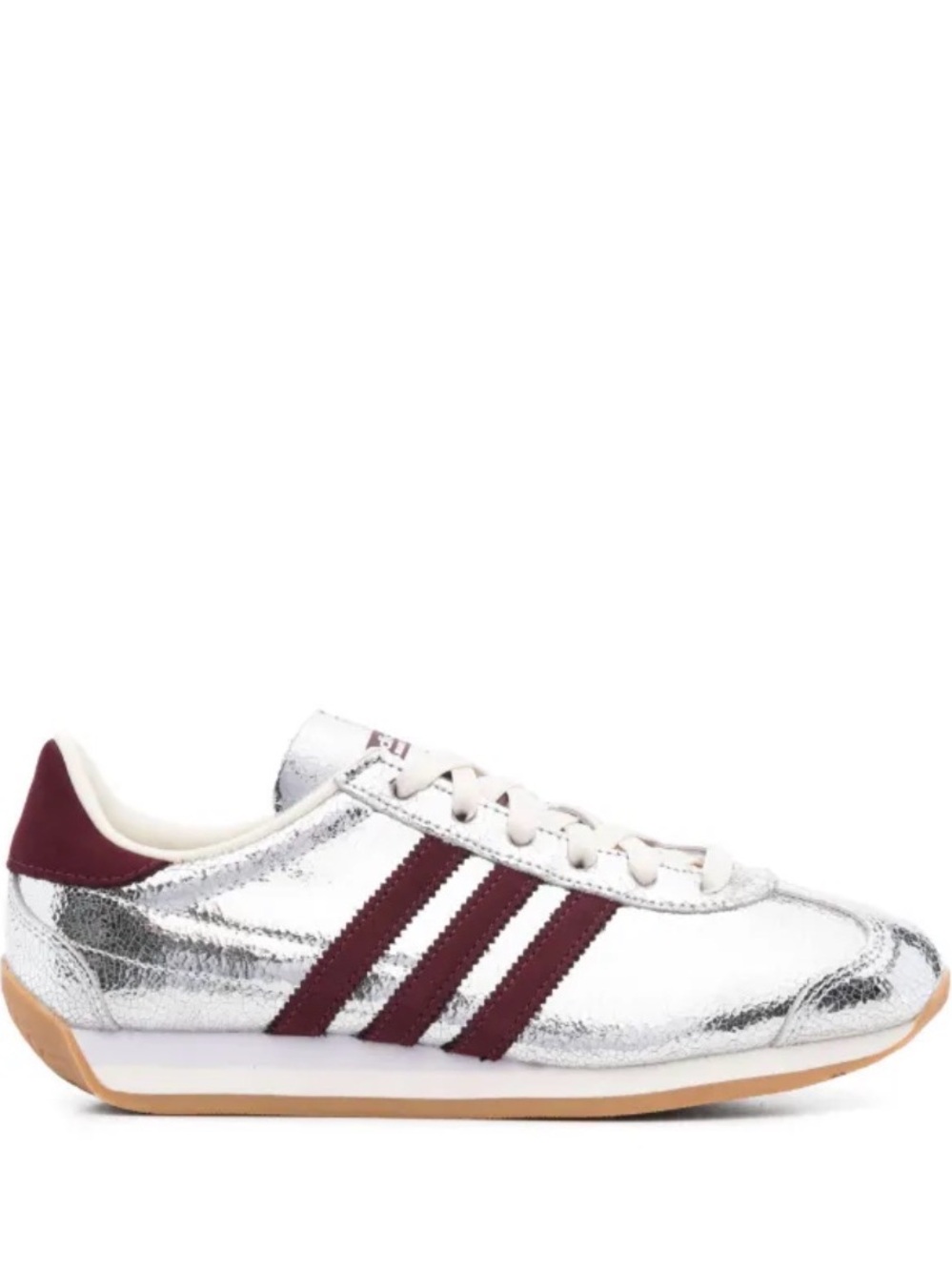 adidas Country OG Women's Silver Metallic Sneakers with Burgundy Stripes